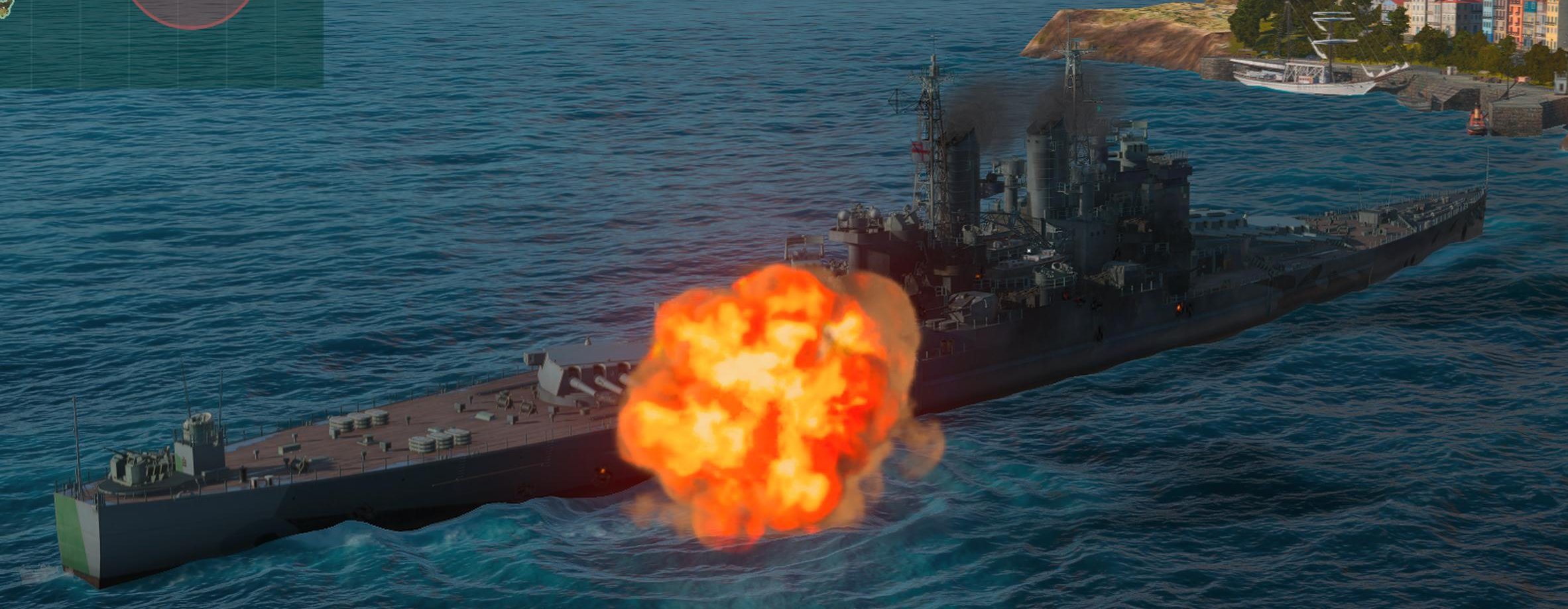 HMS Marlborough firing her rear guns